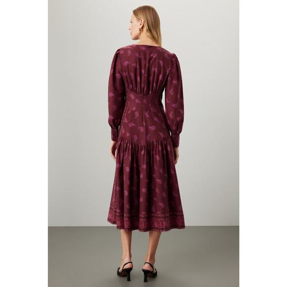 DEREK LAM COLLECTIVE Red Floral Chiffon Keyhole Empire Waist Midi Dress Size 44 - Picture 2 of 15